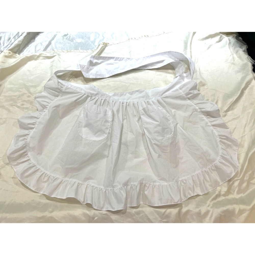 Lilments Half Waist White Apron w/ Pockets Retro Ruffles Halloween EUC